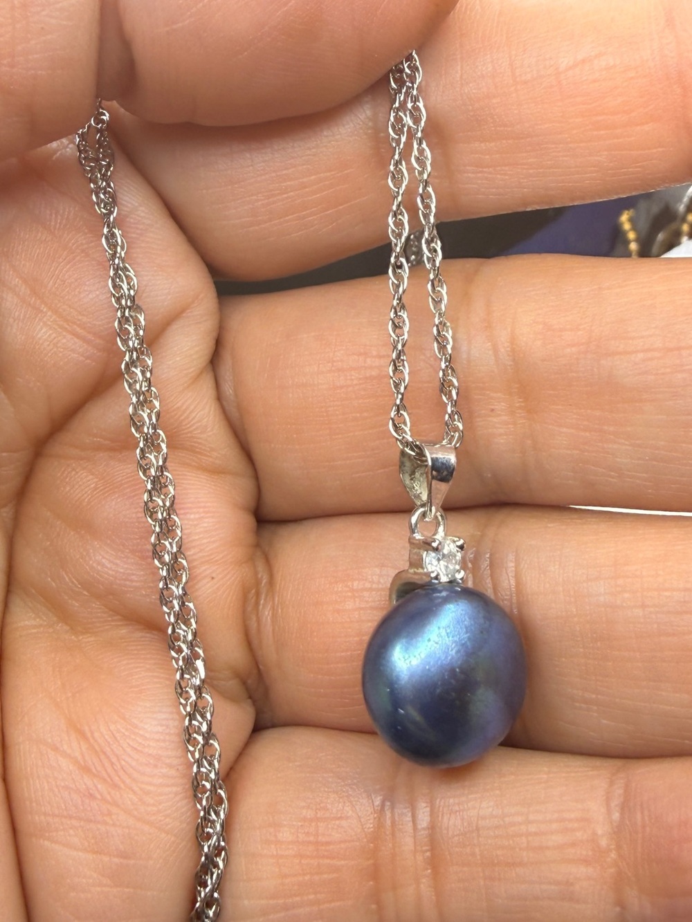 Sterling Silver Necklace with Blue Pearl Pendant